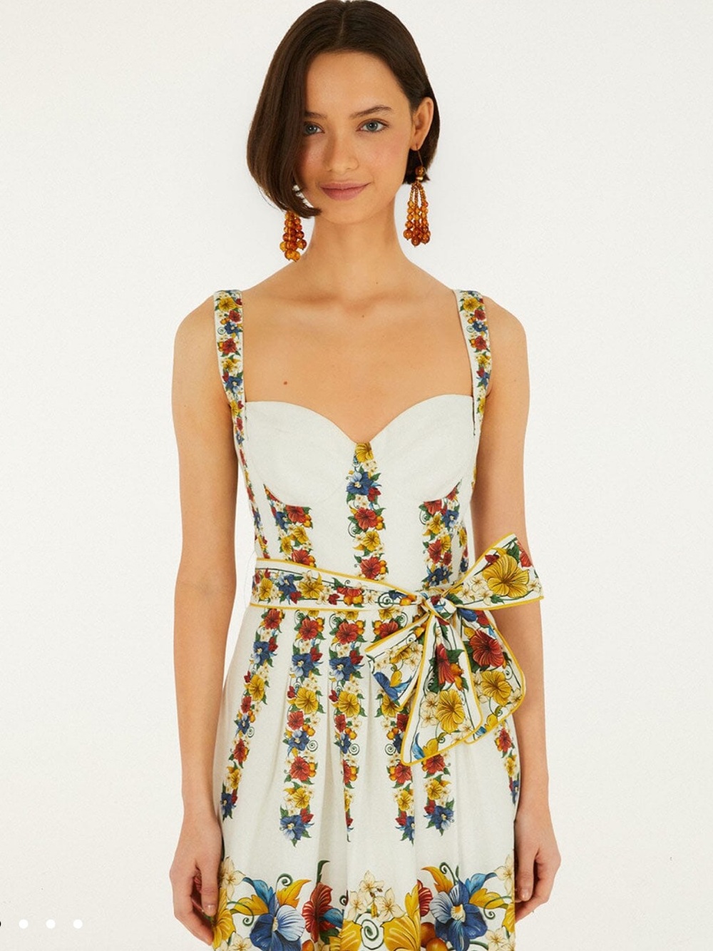 FARM Rio Floral Tie-Waist Sundress with Yellow & Blue Accents